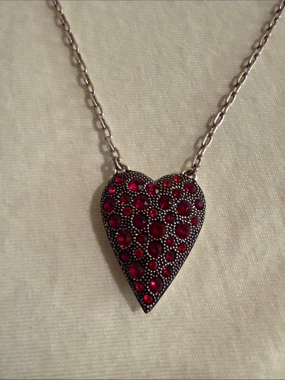 brighton Silver Heart Pendant Necklace with Red crustsl Accents